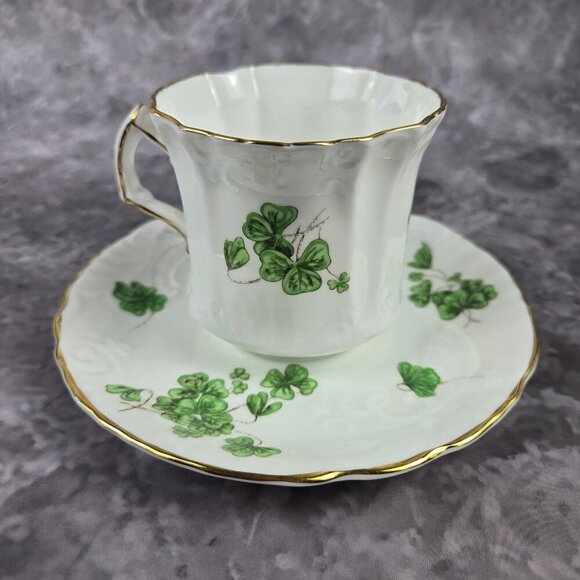 Hammersley & Co Lucky Shamrock Tea Cup & Saucer Bone China Gold Trim Vintage - Picture 4 of 16